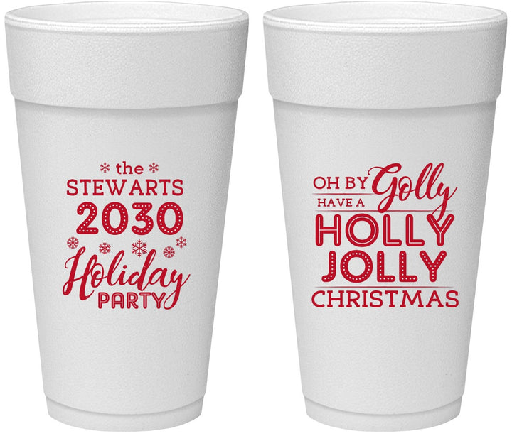 Personalized Christmas 24 oz Foam Cups - Holly Jolly | 280046