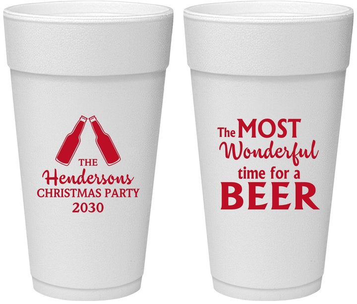 Personalized Christmas 24 oz Foam Cups - Wonderful Time For A Beer | 280064