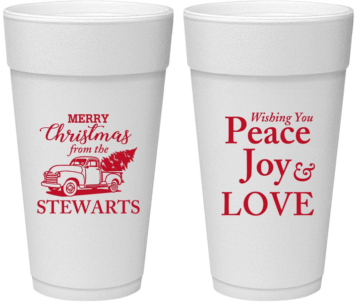 Personalized Christmas 24 oz Foam Cups - Peace Joy Love | 280070