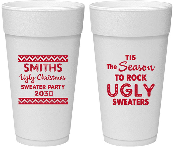 Personalized Christmas 24 oz Foam Cups - Ugly Sweater | 280080