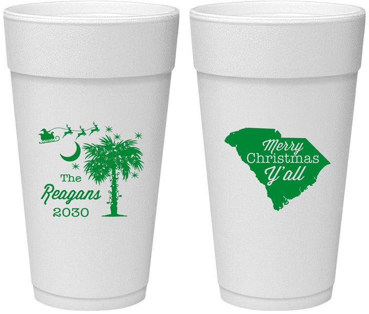 Personalized Christmas 24 oz Foam Cups - South Carolina | 280083
