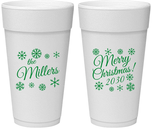 Personalized Christmas 24 oz Foam Cups - Snowflakes | 280089