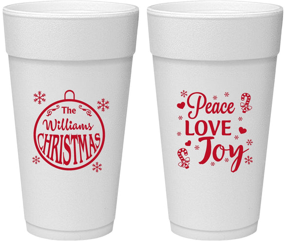 Personalized Christmas 24 oz Foam Cups - Peace Joy Love | 280094