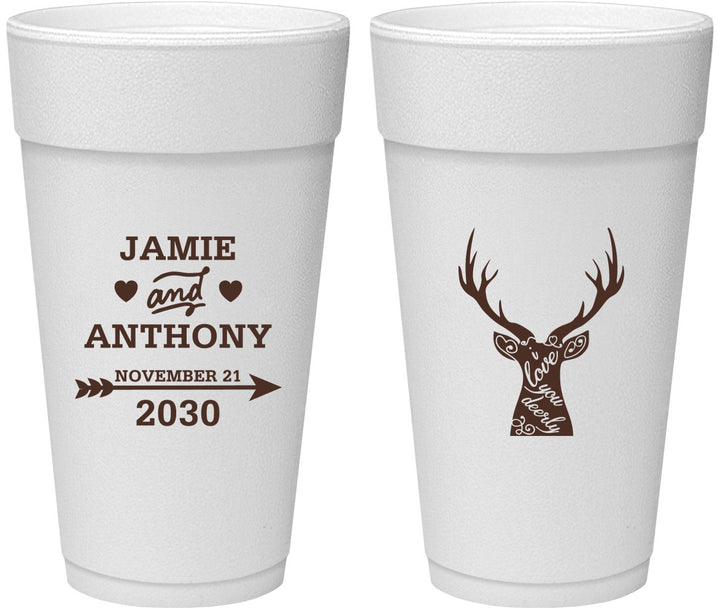 Personalized Wedding 24 oz Foam Cups - Deer | 282