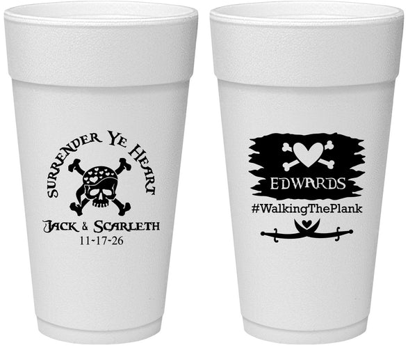 Personalized Wedding 24 oz Foam Cups - Pirate | 286
