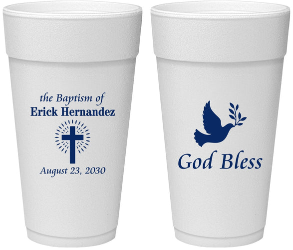 Personalized Baptism 24 oz Foam Cups - God Bless | 290005