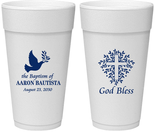 Personalized Baptism 24 oz Foam Cups - God Bless | 290007