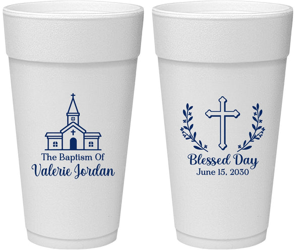 Personalized Baptism 24 oz Foam Cups - Blessed Day | 290009