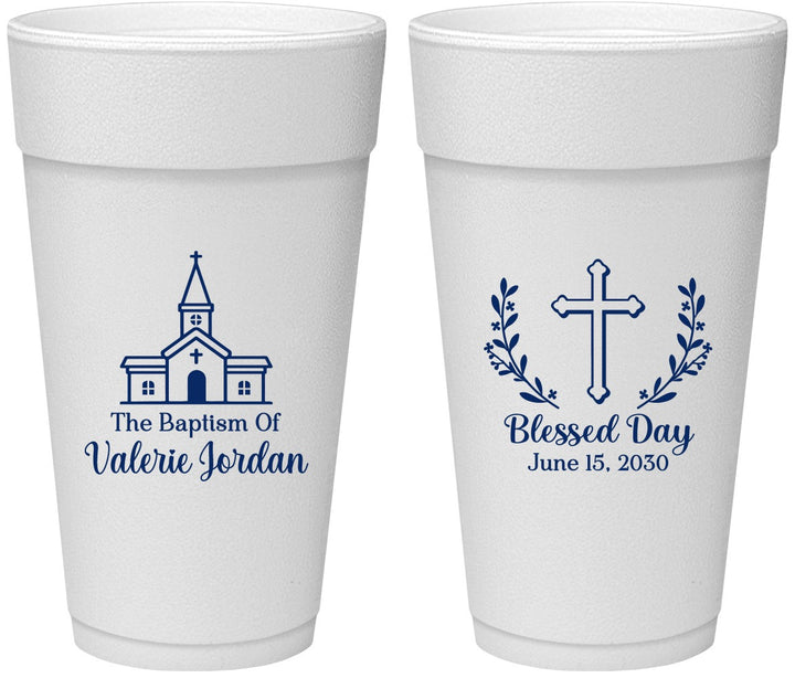Personalized Baptism 24 oz Foam Cups - Blessed Day | 290009