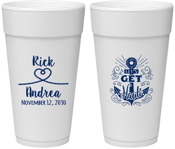 Personalized Wedding 24 oz Foam Cups - Lets Get Nauti | 292