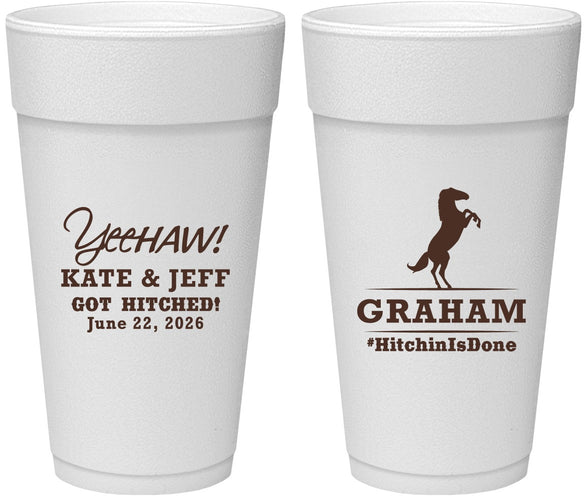 Personalized Wedding 24 oz Foam Cups - Got Hitched | 296