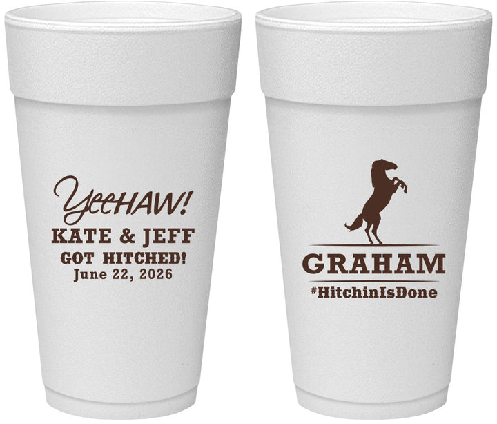 Personalized Wedding 24 oz Foam Cups - Got Hitched | 296