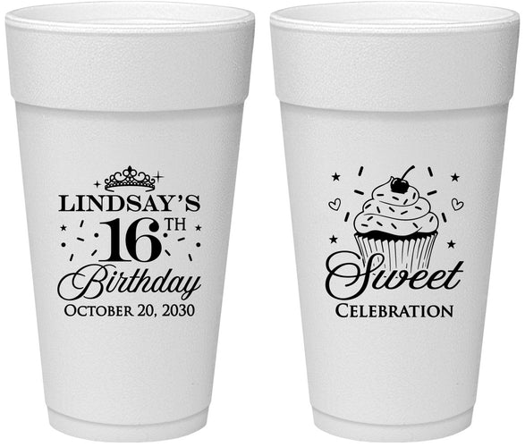 Personalized 16th Birthday 24 oz Foam Cups - Cupcake | 300000
