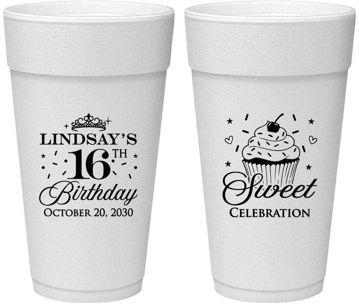 Personalized 16th Birthday 24 oz Foam Cups - Cupcake | 300000