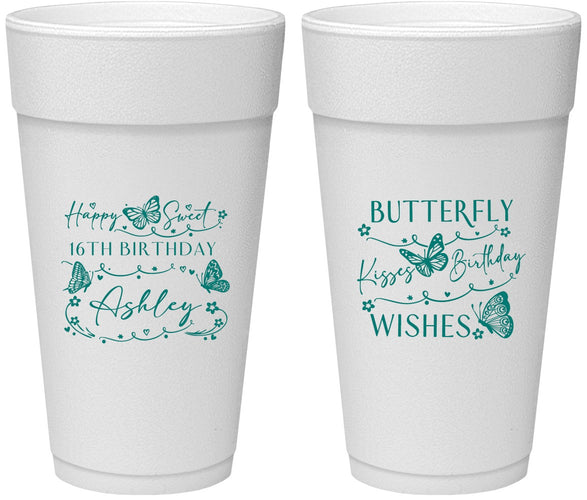 Personalized 16th Birthday 24 oz Foam Cups - Butterfly Wishes | 300001