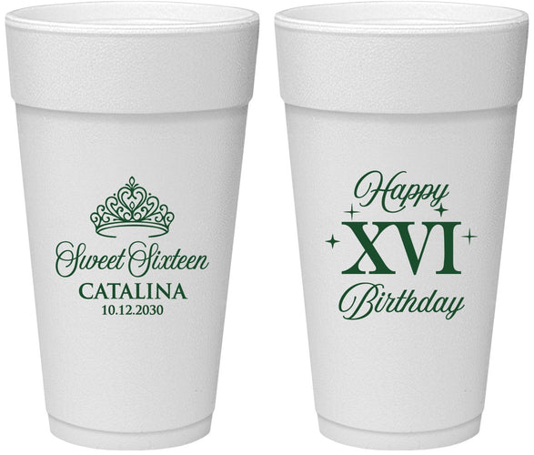 Personalized 16th Birthday 24 oz Foam Cups - Tiara | 300002