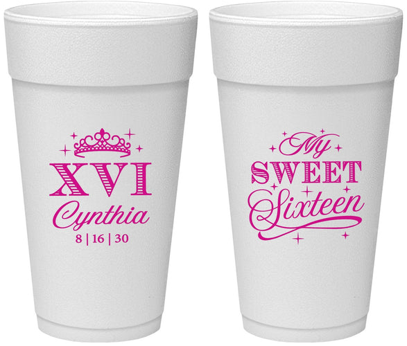 Personalized 16th Birthday 24 oz Foam Cups - Tiara | 300003