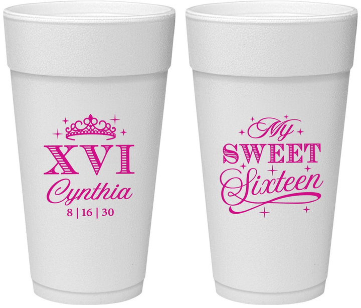 Personalized 16th Birthday 24 oz Foam Cups - Tiara | 300003