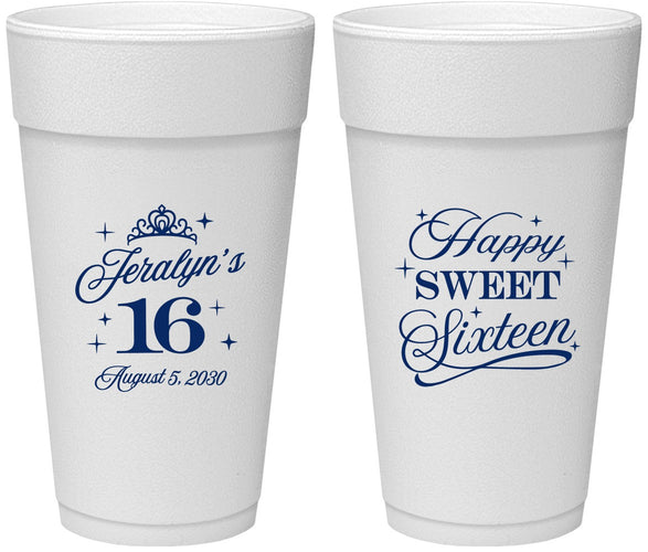 Personalized 16th Birthday 24 oz Foam Cups - Tiara | 300004