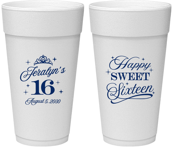Personalized 16th Birthday 24 oz Foam Cups - Tiara | 300004