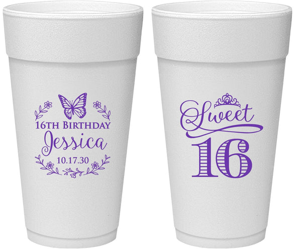 Personalized 16th Birthday 24 oz Foam Cups - Butterfly | 300005