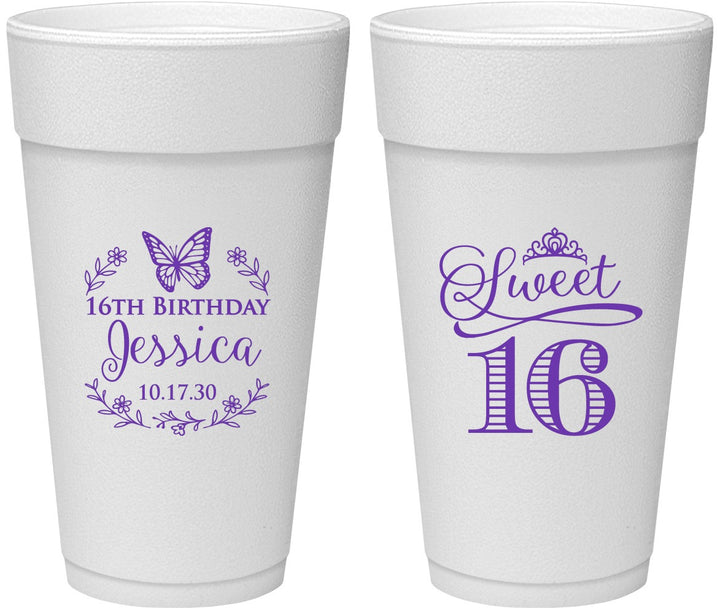 Personalized 16th Birthday 24 oz Foam Cups - Butterfly | 300005