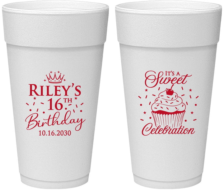 Personalized 16th Birthday 24 oz Foam Cups - Cupcake | 300006