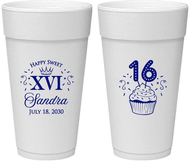 Personalized 16th Birthday 24 oz Foam Cups - Cupcake | 300007