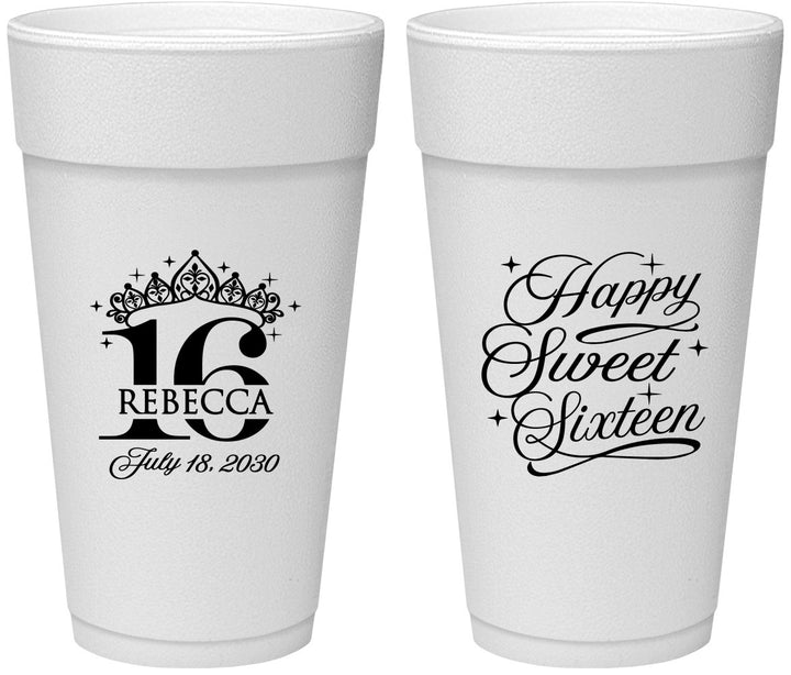 Personalized 16th Birthday 24 oz Foam Cups - Tiara | 300008