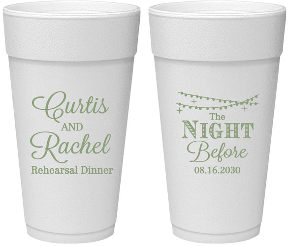 Personalized Rehearsal Dinner 24 oz Foam Cups - The Night Before | 30006