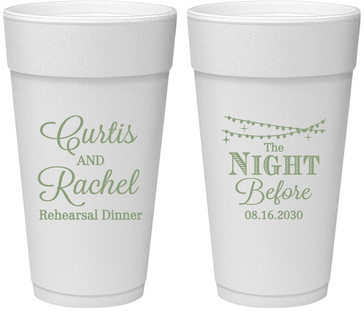 Personalized Rehearsal Dinner 24 oz Foam Cups - The Night Before | 30006