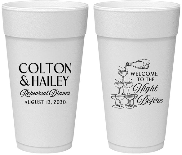 Personalized Rehearsal Dinner 24 oz Foam Cups - The Night Before | 30007