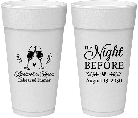 Personalized Rehearsal Dinner 24 oz Foam Cups - The Night Before | 30008