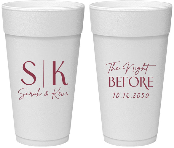 Personalized Rehearsal Dinner 24 oz Foam Cups - The Night Before | 30009