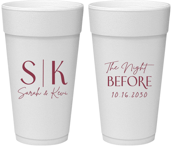 Personalized Rehearsal Dinner 24 oz Foam Cups - The Night Before | 30009
