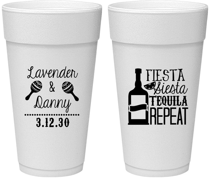 Personalized Wedding 24 oz Foam Cups - Fiesta Siesta Tequila Repeat | 306