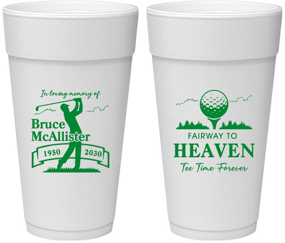 Personalized Memorial 24 oz Foam Cups - Fairway To Heavens | 310008