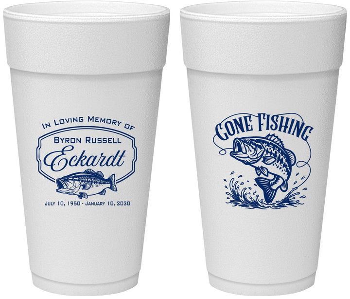 Personalized Memorial 24 oz Foam Cups - Gone Fishing | 310022