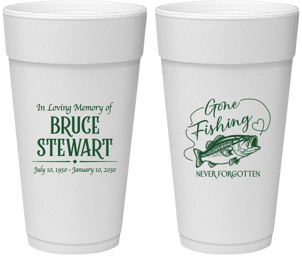 Personalized Memorial 24 oz Foam Cups - Gone Fishing | 310023