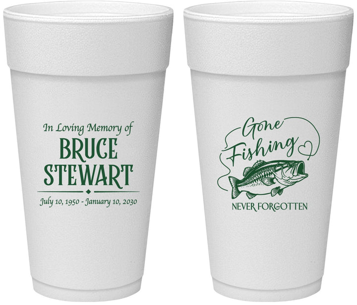 Personalized Memorial 24 oz Foam Cups - Gone Fishing | 310023