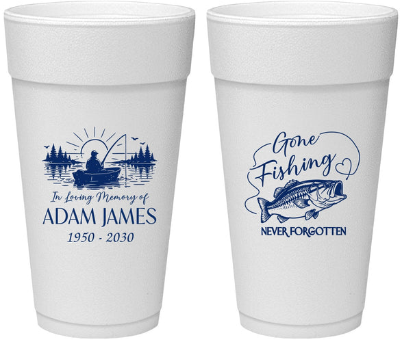 Personalized Memorial 24 oz Foam Cups - Gone Fishing | 310024