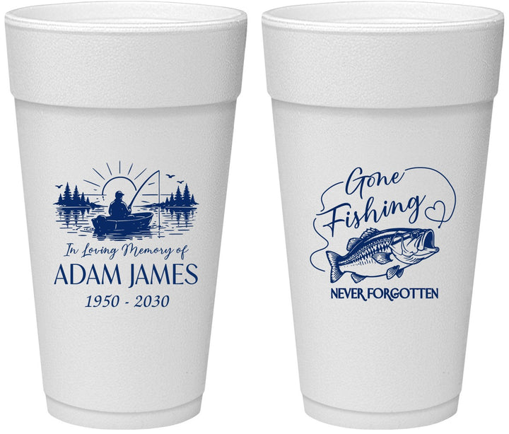 Personalized Memorial 24 oz Foam Cups - Gone Fishing | 310024