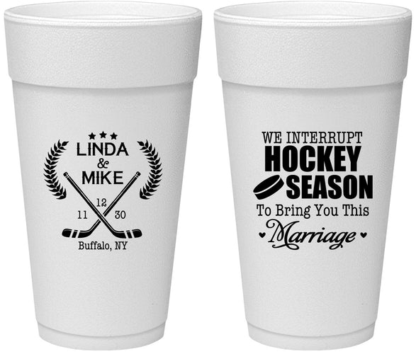 Personalized Wedding 24 oz Foam Cups - We Interrupt Hockey | 312