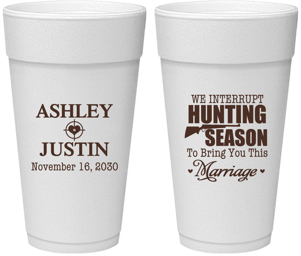 Personalized Wedding 24 oz Foam Cups - We Interrupt Hunting | 316