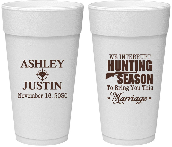 Personalized Wedding 24 oz Foam Cups - We Interrupt Hunting | 316