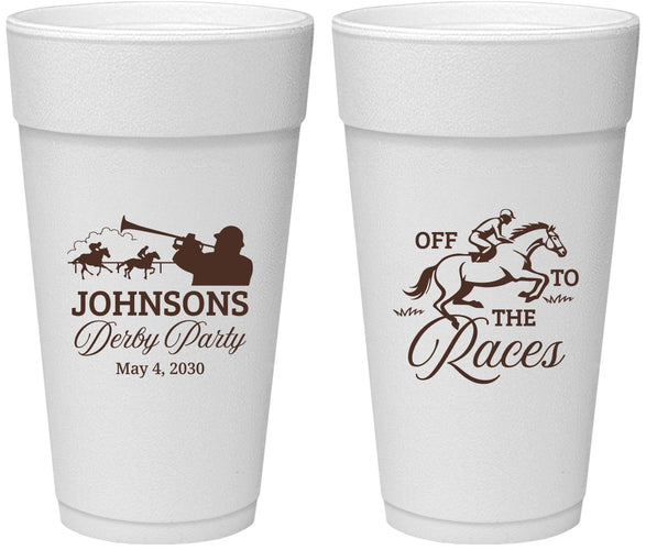 Personalized Derby Day 24 oz Foam Cups - Off To The Races | 320002