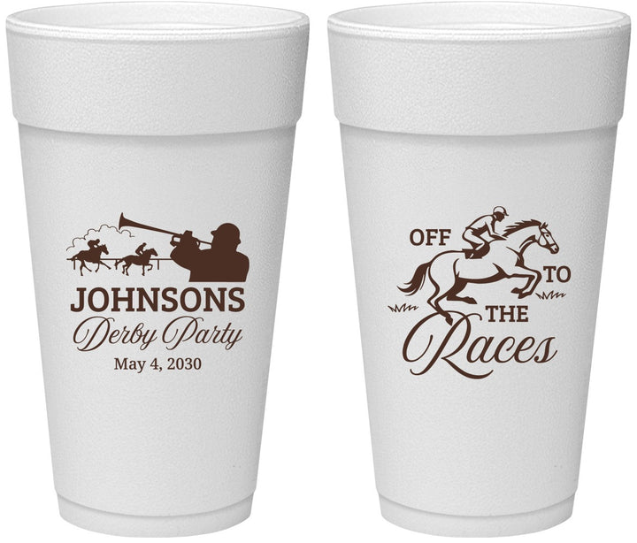 Personalized Derby Day 24 oz Foam Cups - Off To The Races | 320002
