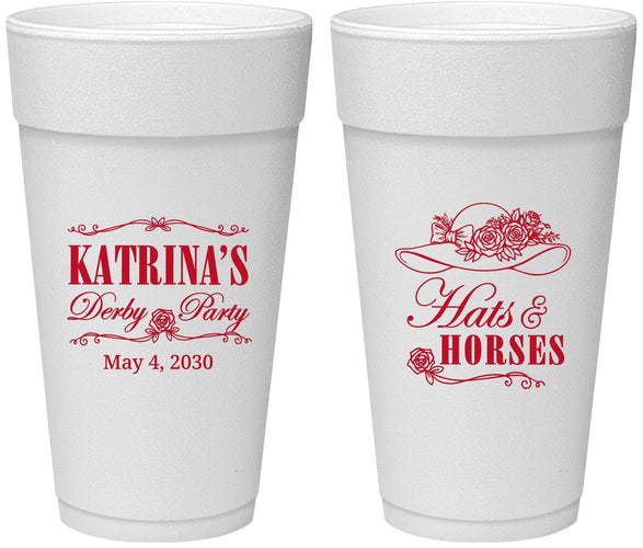 Personalized Derby Day 24 oz Foam Cups - Hats And Horses | 320005