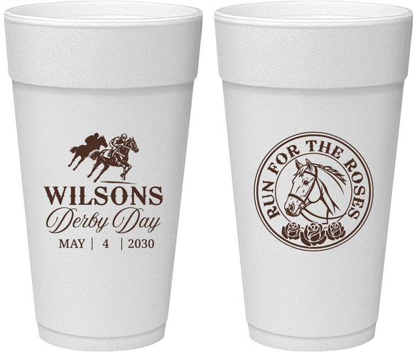 Personalized Derby Day 24 oz Foam Cups - Run For The Horses | 320006