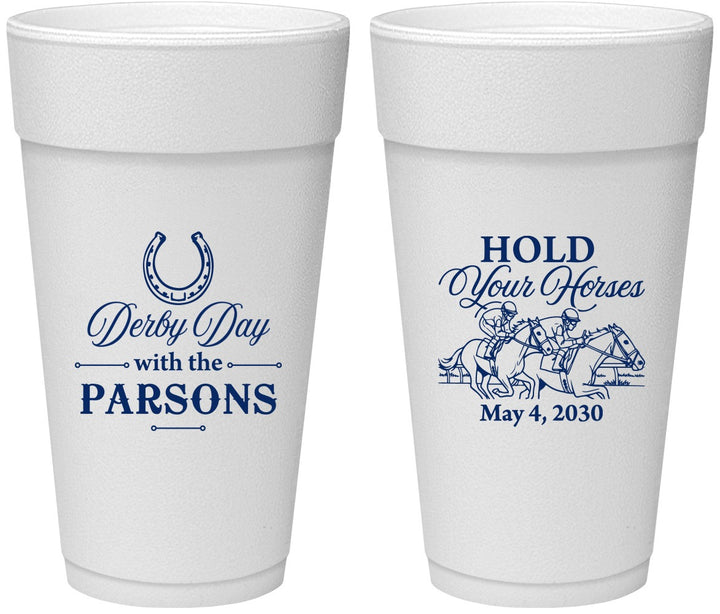 Personalized Derby Day 24 oz Foam Cups - Hold Your Horses | 320008